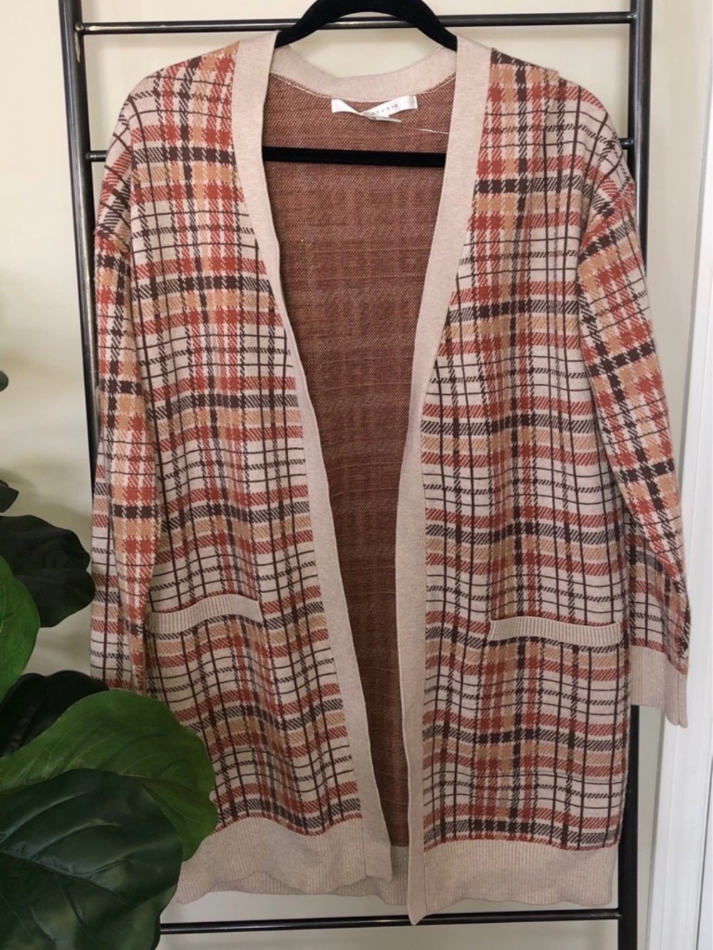 Max Studio plaid long cardigan women’s medium NEW